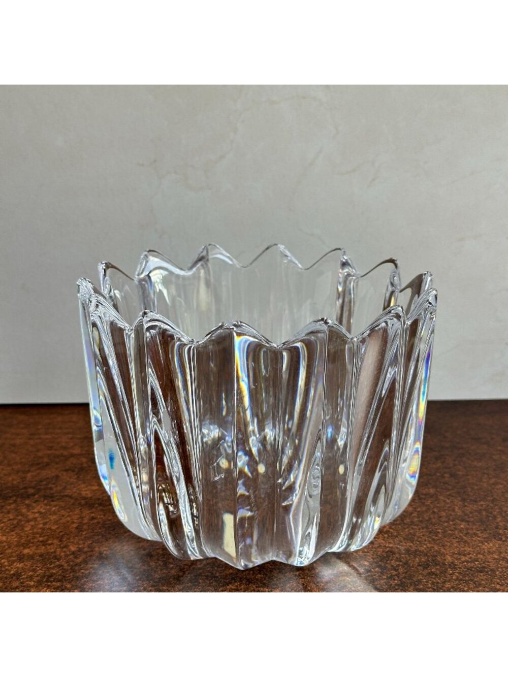 Orrefors Crystal Bowl Fleur Crown Shape Signed Sweden Scandinavian Art Glass Vin